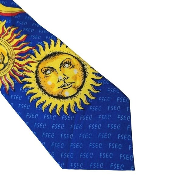 Sunshine Sun Face Blue Yellow Silk Novelty Necktie - Picture 3 of 8